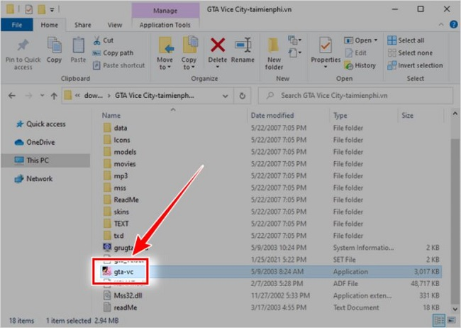 Mở file gta-vc.exe để khởi độn game