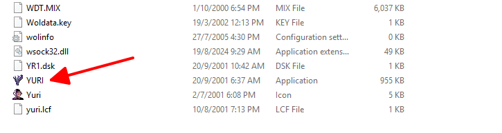 Nhấn vào file YURI.exe để khởi động trò chơi