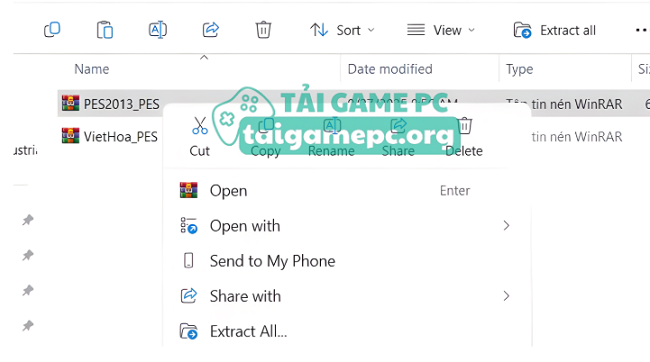 Giải nén file vừa tải về máy