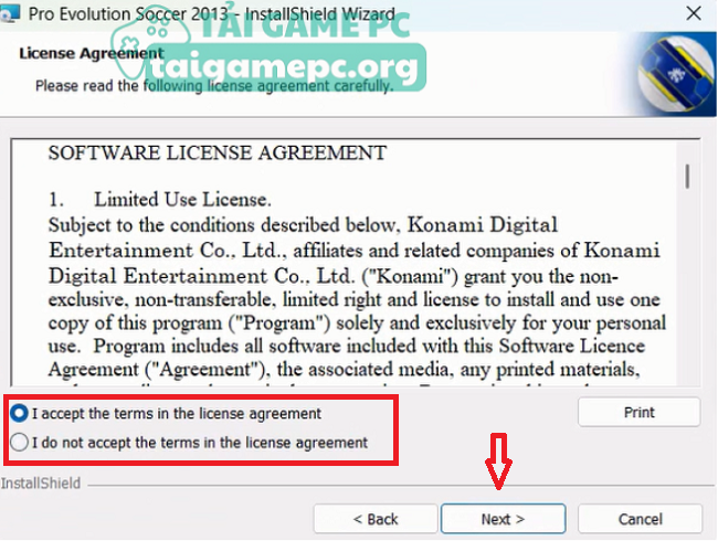 Đồng ý với các điều khoản và nhấn Next để tiếp tục