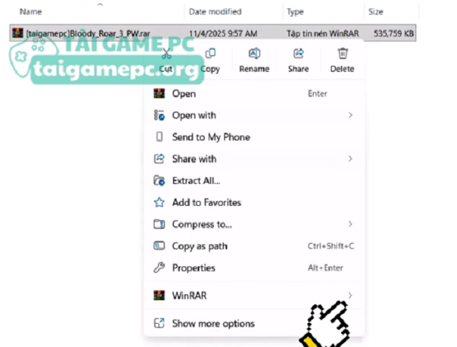 Giải nén file vừa tải về máy