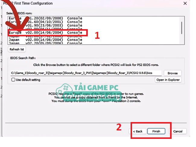 Chọn [Europe v02.00] và nhấn Finish