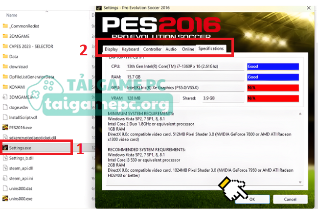 Mở file setting.exe và thiết lập cài đặt theo mong muốn